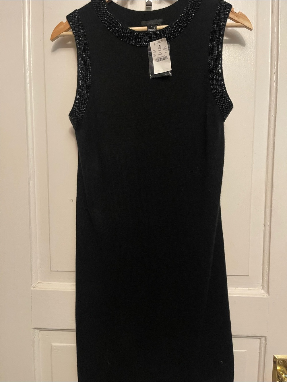 Vintage J. Crew Sleeveless Cashmere Black Sweater Dress with Beaded Trim-NWT